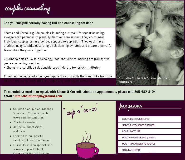 Couples Counseling, Acupuncture and Edu-tainment in Santa Barbara, California with The Infinite Playground