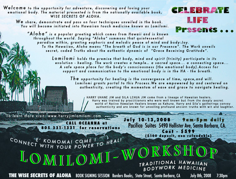 LomiLomi Traditional Hawaiian Bodywork Medicine Workshop in Santa Barbara
